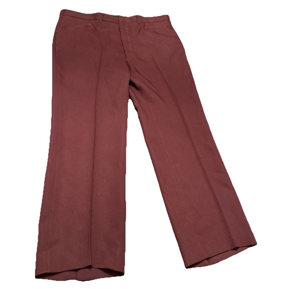 Vintage Haggar Dress Pants Mens 40x31 Burgundy Wine Slacks USA Made Polyester
